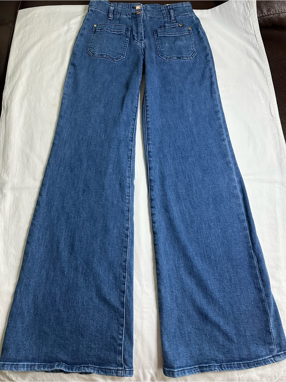 Maeve Anthropologie Collette Wide Leg Blue Denim Jeans 32” Size 26